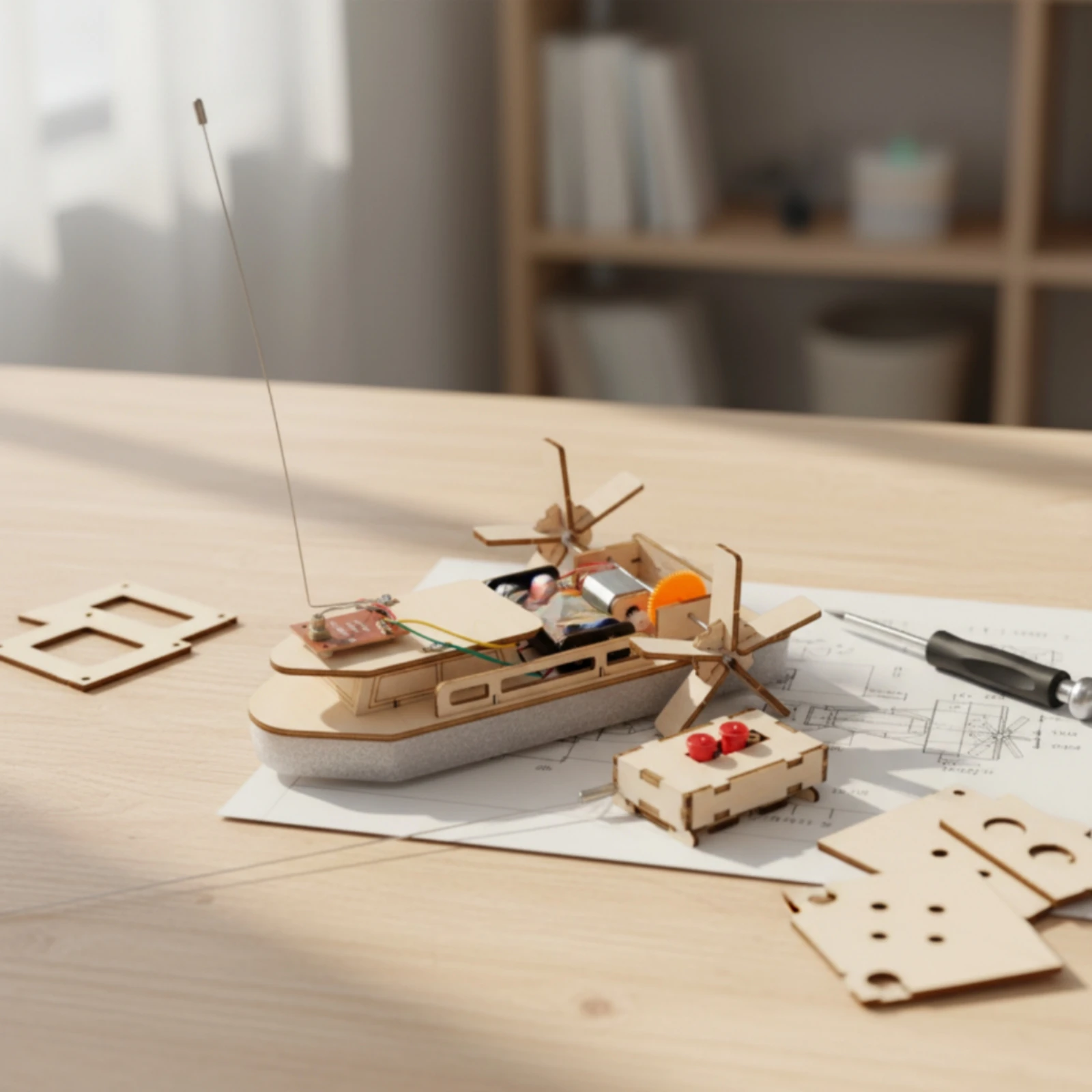RC Boat Kit with Motor STEM DIY Boat Kit Toy Laser-Cut Easy to Assemble for Students, Classroom