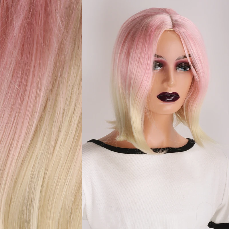 Synthetic a Shoulder-Length Straight Wig with Mixed Colors and 150% Density Synthetic Fiber Material