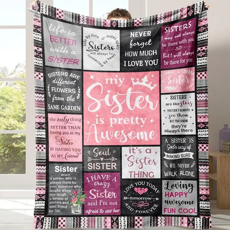 

Sisterly Love Pattern Inspirational Blanket with Storage Bag, 1 Count Multifunctional Throw Blanket, Warm Nap Blanket for Home