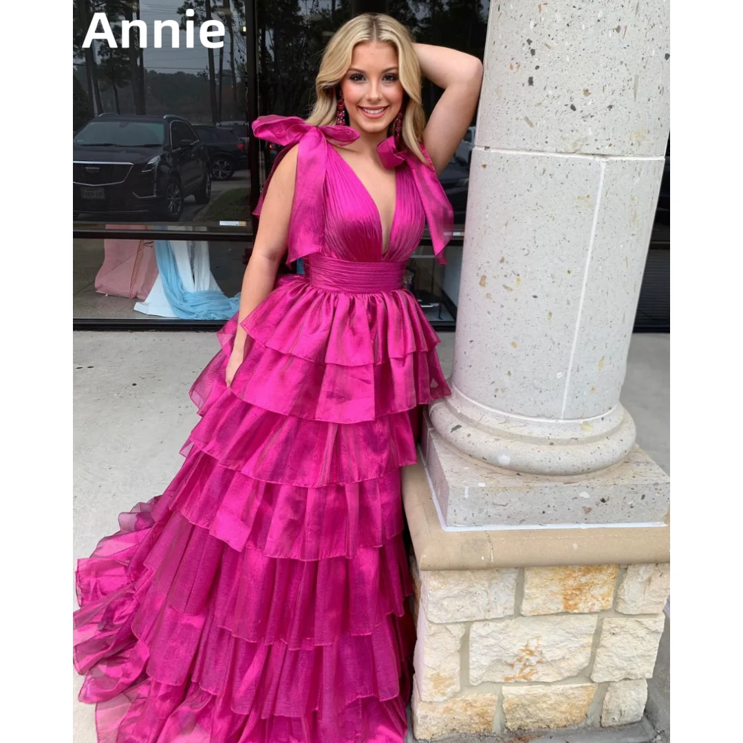 

Annie V-neck Ruffle Layered Graduate Prom Dresses Sweetheart Purple Formal Occasion Dress Party Dresses 2024Wedding Dress