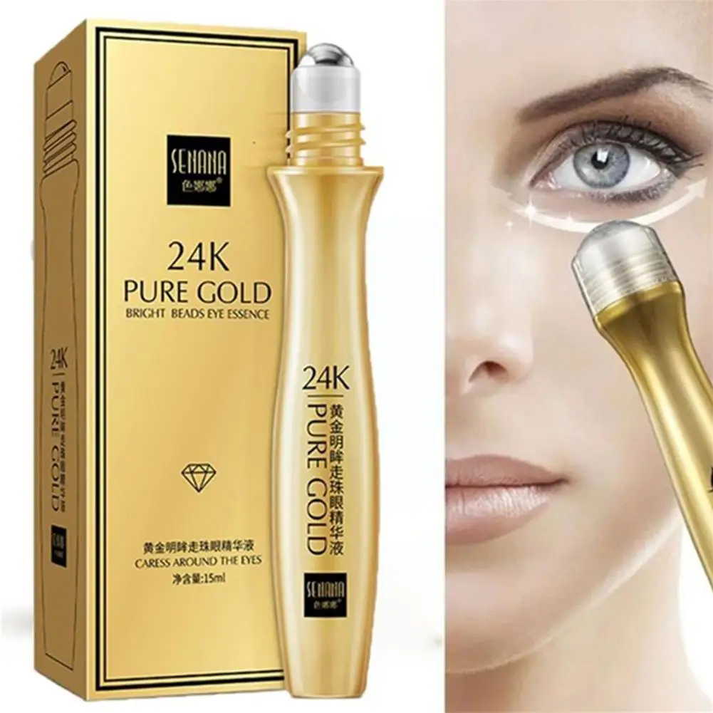 

24K Gold Bright Eye Roller Eye Cream Hydrating Moisturizing Eye Serum Eye Care Dark Circles Removal Anti Eye Bags 15ml L2P8