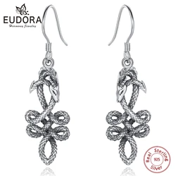 Eudora 925 Sterling Silver Dragon Earring for Women's Vintage Animal Gragon Celtic Knot Drop Earring Gothic Jewelry party Gift