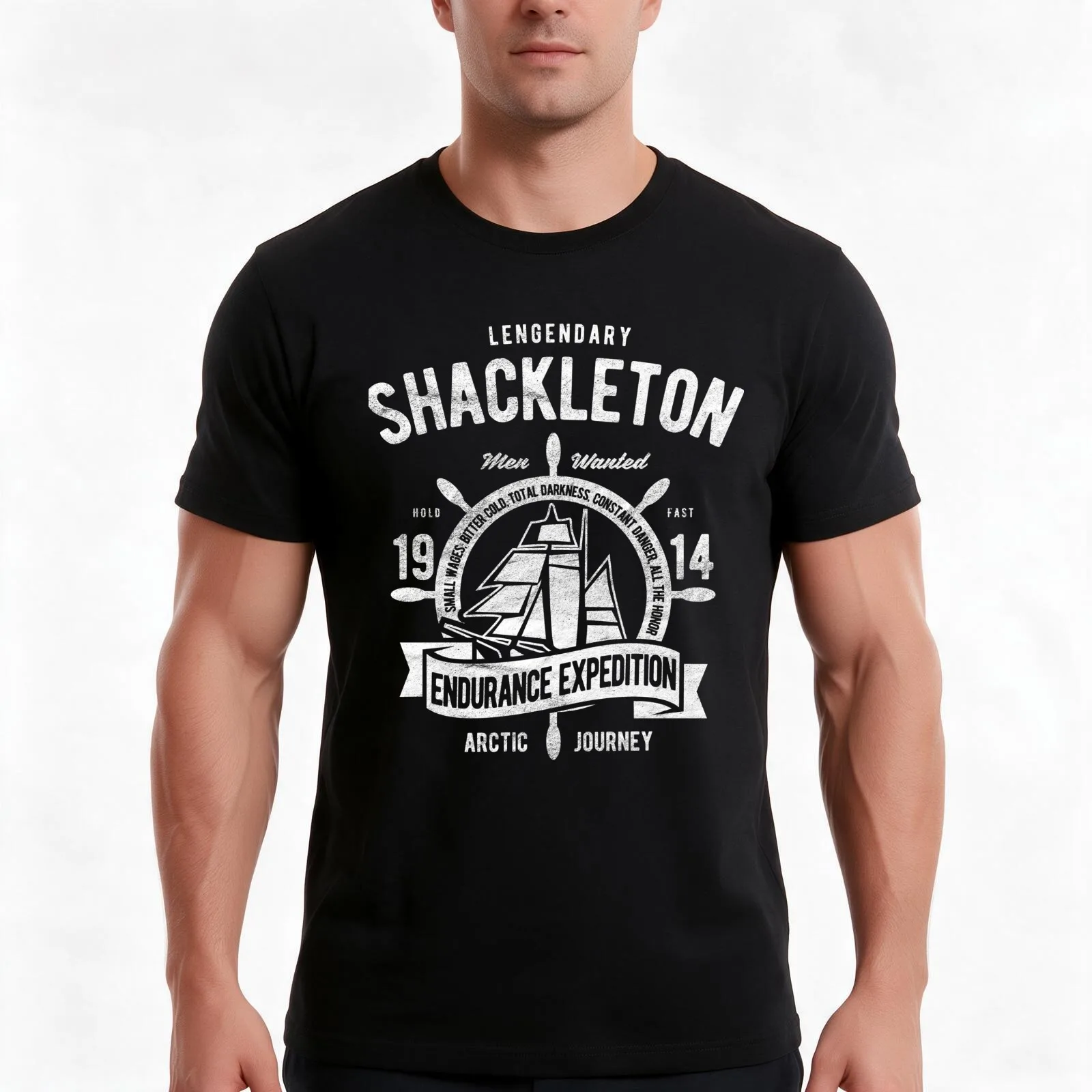 Antarctica Ernest Shackleton Expedition T-Shirt, Summer Casual Cotton Tee, Oversized Streetwear Tops, Vintage Graphic Print