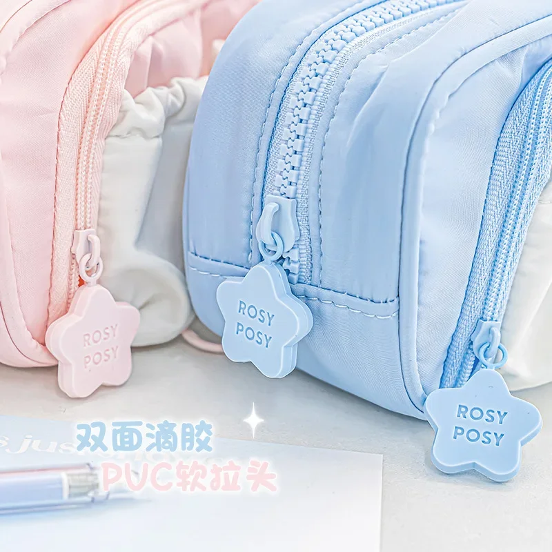 Sweet Lovely Pencil Case for Kids Girl Simplicity Solid Color Kawaii Pencil Bag High Capacity Stationery Storage Bag Student