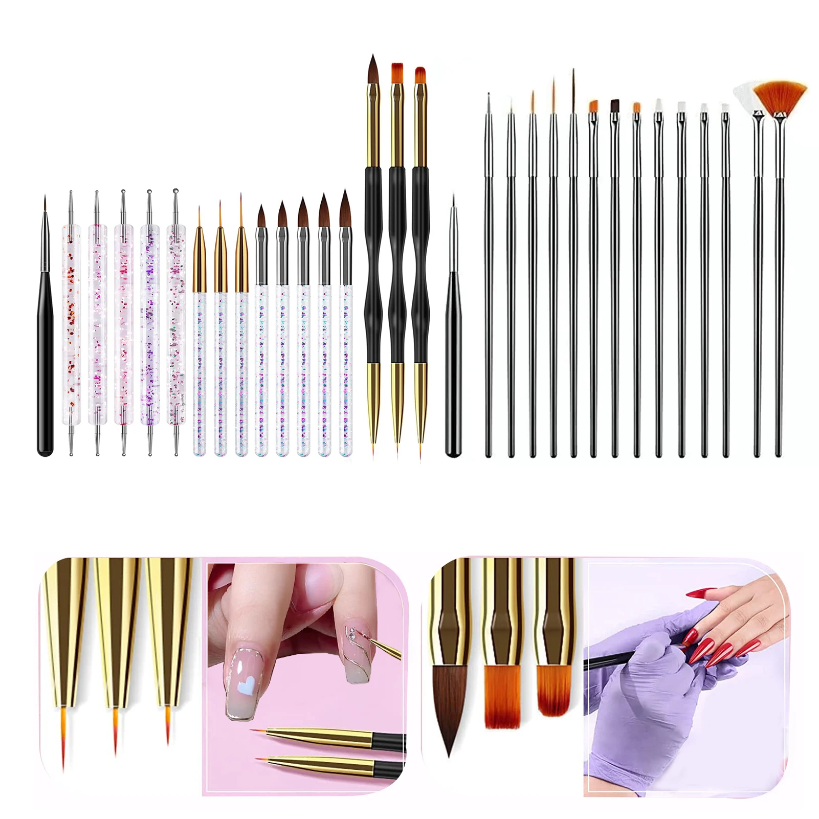 31pcs Nail Art Brushes Liner Dotting Drawing Striping Nail Painting Brush Set For Salon Home Use