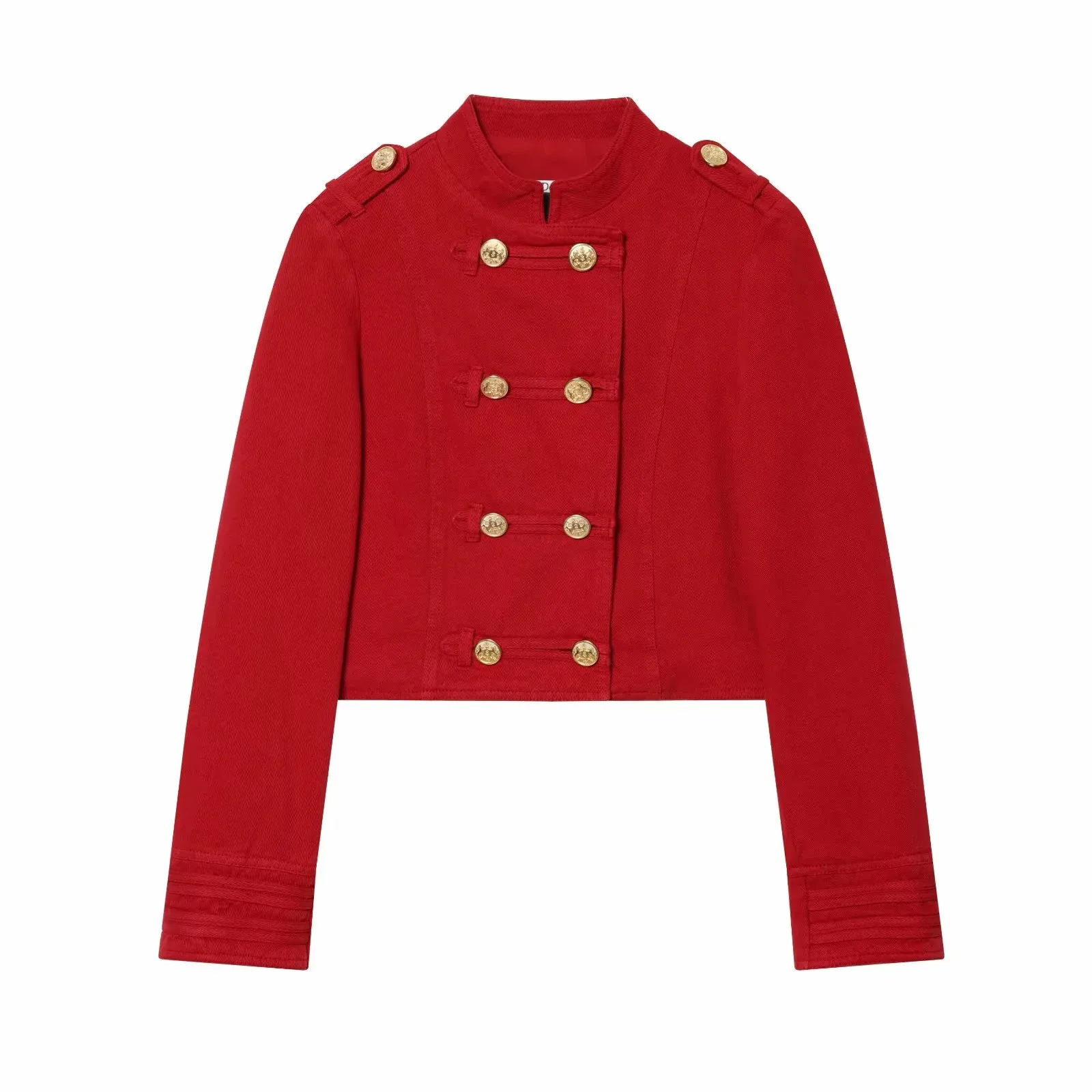 Damen Vintage Streetwear Einfarbige Jacke Elegante Rote Mode Doppelreihiger High-Street-Chic Damenmantel – Detail 2