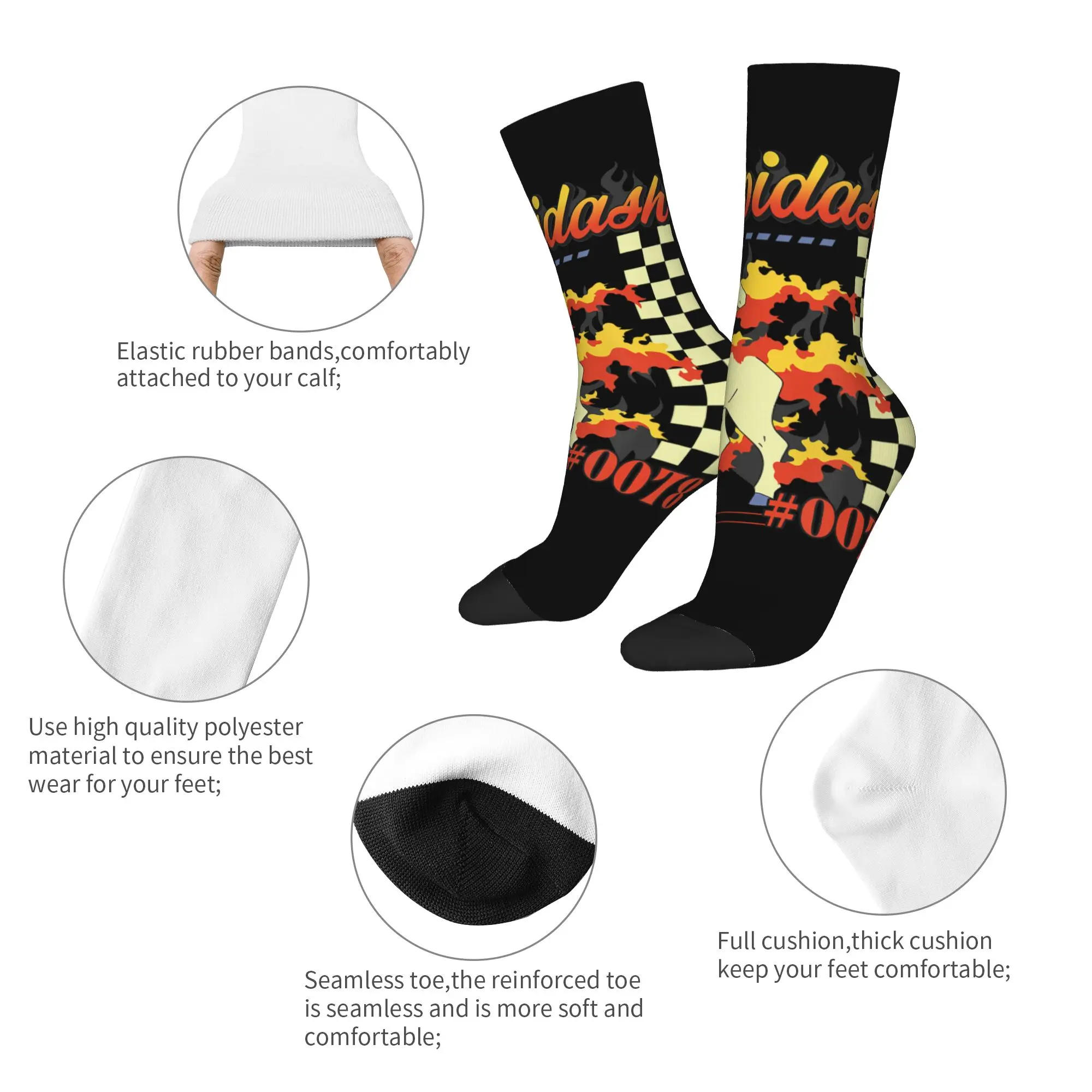 sports socks Pokemon Rapidash Pokedex Entry Cool Pose Retro  Hip Hop Novelty Seamless Crew Crazy Sock view 6