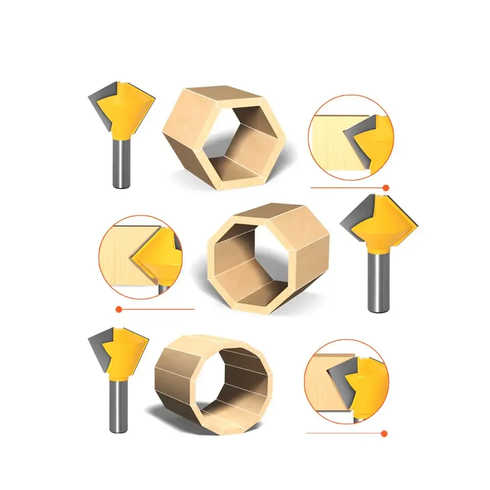 Krachtige 3Pcs 1/2 Shank Woodworking Milling Cutter Wood Engraving Cutting Tool 6/8/12 Sides Polygon Bird Mouth Router Bit