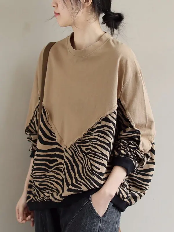 Sudadera con capucha holgada con estampado de cebra para mujer, Top informal con nuevo diseño de empalme, sudadera larga y cómoda