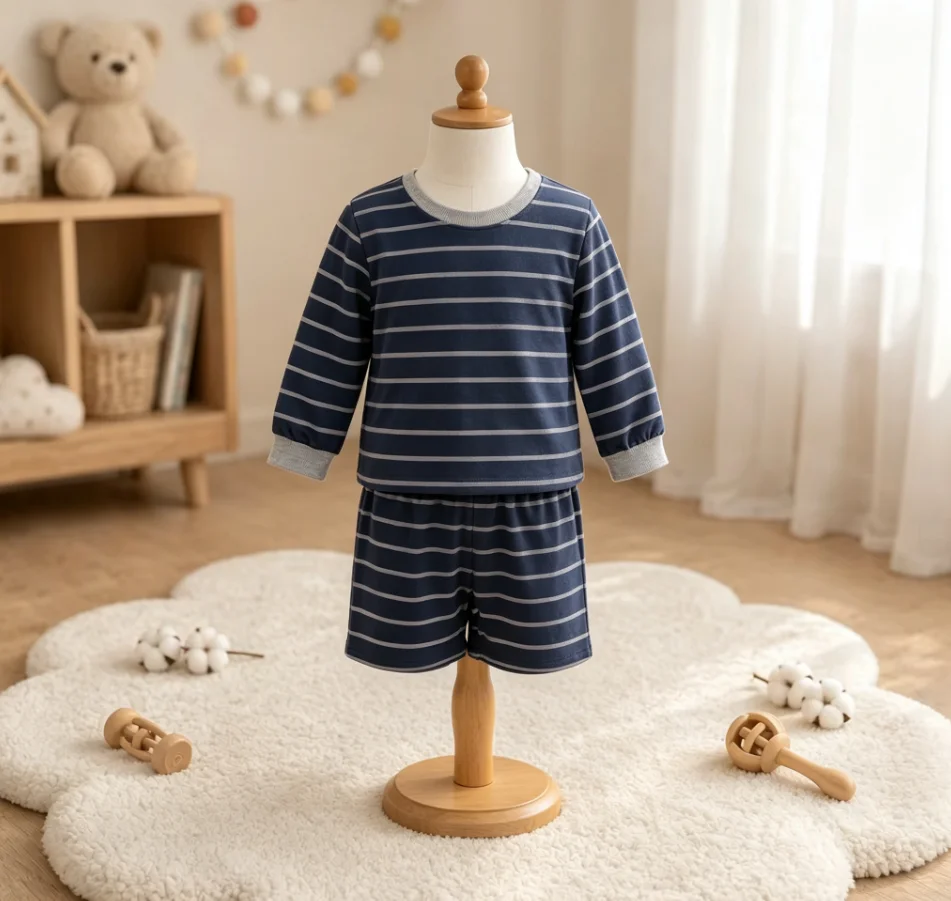 Wholesale Toddler Long Sleeves Stripes Shirt Shorts Kids Set Athletic Baby Girl Yoga Active Breathable Clothing
