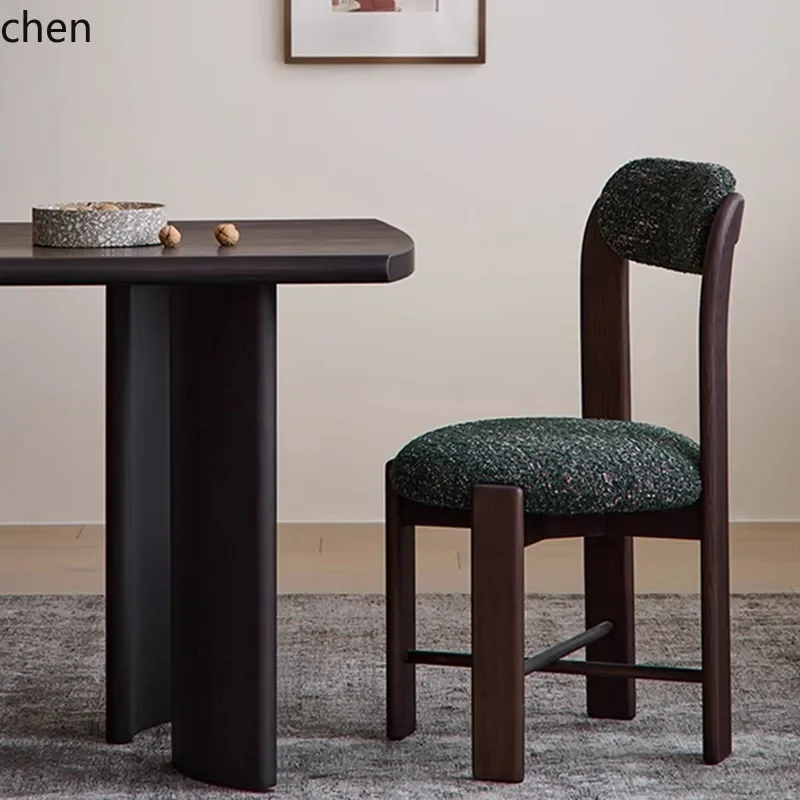 L13 Medieval Retro Dining Table And Chairs Solid Wood Study Back Chair Household Simple Soft Bag Dining Chair