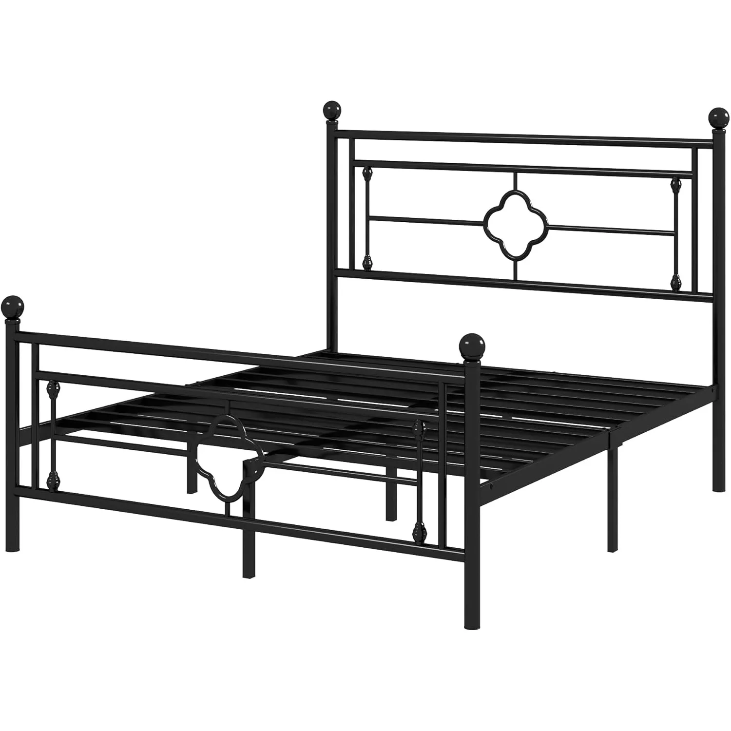 Full Size Metal Platform Bed Frame with Victorian Vintage Headboard and Footboard/Mattress Foundation, Black