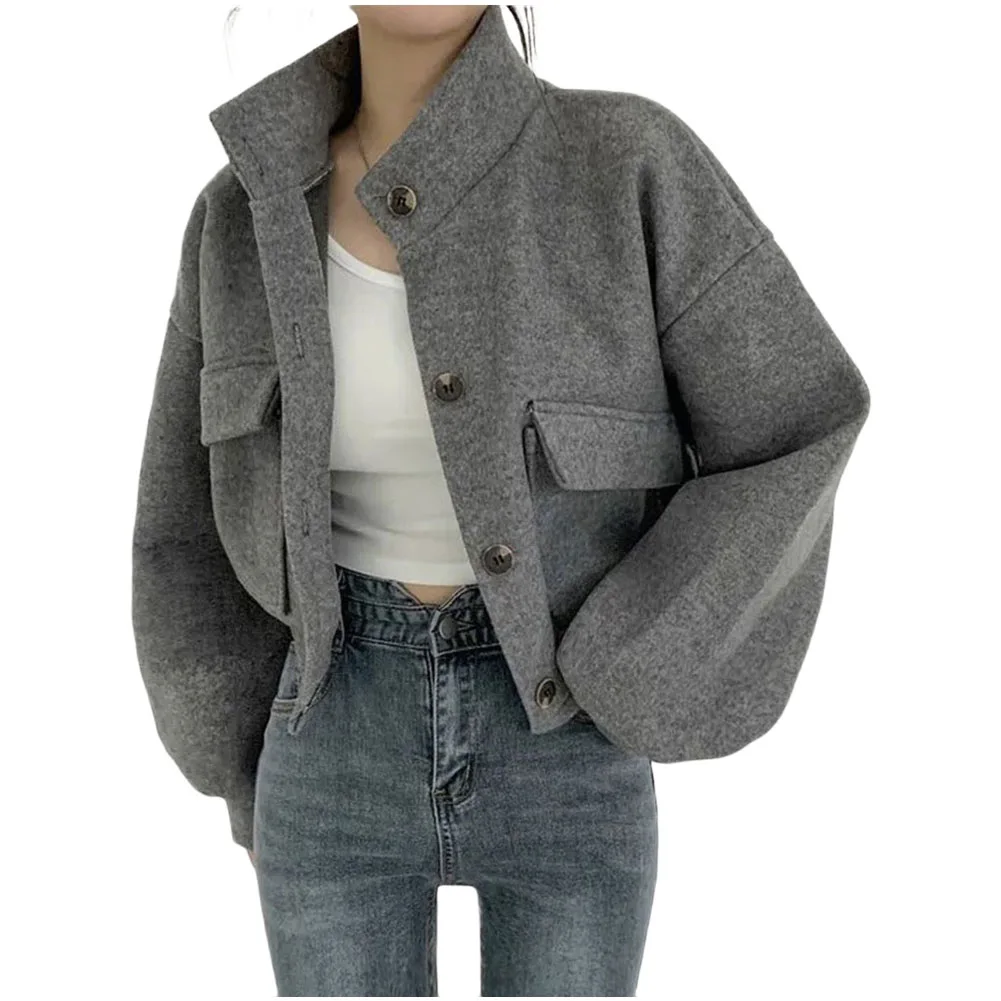 Loose Fit Jacket Women Casual Coat Solid Color Design Available In Multiple Sizes Loose Fit Cropped Coat Women Set
