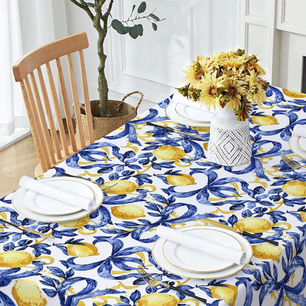 Lemon Watercolor Waterproof Rectangular Polyester Tablecloth Home Decor  Kitchen Living Room Wedding Party