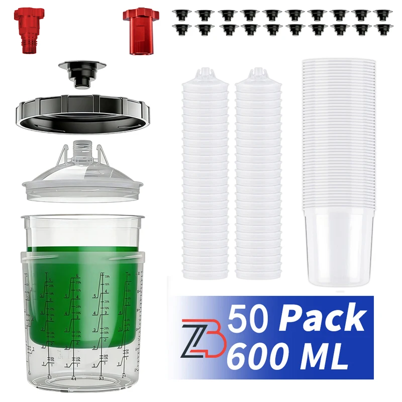 

20.3-ounce spray paint cup set, disposable spray paint mixing cup with 125/190micron filter, equipped with spray gun cup adapter