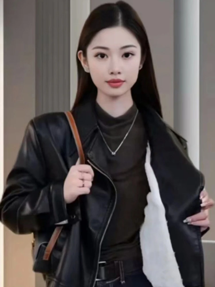 Giacca da Moto alla Moda da Donna, Cappotto in Pelle Casual Versatile, Nuovo Stile Autunno Inverno, Super Elegante per il Pendolarismo, Antivento e Comodo