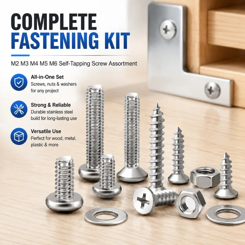 Round Cross Pan Head Screws, Nuts, Washers and Self-tapping Fastener Kit, Specification M2 M3 M4 M5 M6, Multi-size Hardware