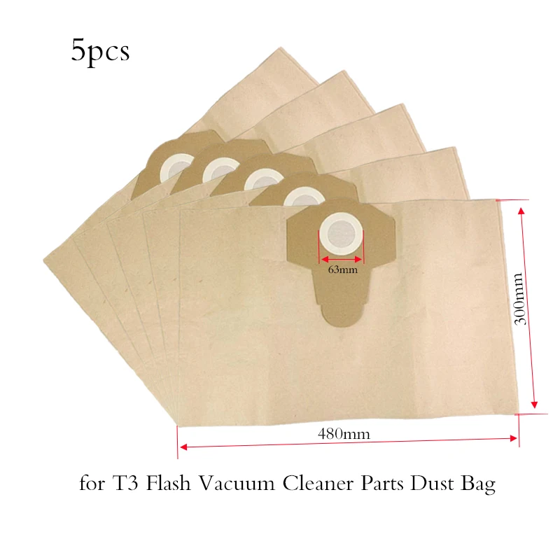 5pcs Vacuum Cleaner Accessories Disposable Dust Bags,for T3 Flash Universal 20L/15L/30L Vacuum Cleaner