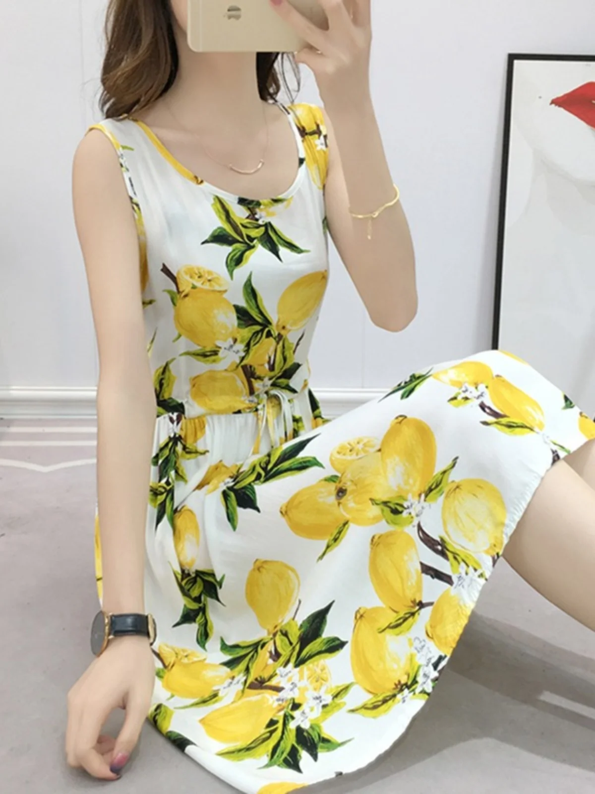 

Женское хлопково-шелковое платье-миди с V-образным вырезом и завышенной талией, повседневное, А-силуэт, летнее, от Brand Outlet