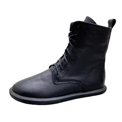 Maggie's Walker Women Fashion Genuine Leather Winter Mid-calf Boots Women Lacing Leather Boots Size 35-40