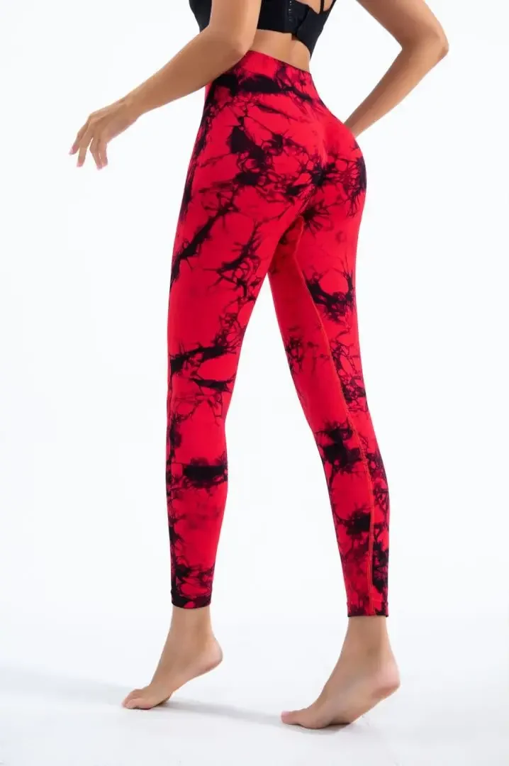 Leggings da palestra Tiedye da donna senza cuciture Mujer Push Up Booty Pantaloni Scrunch Sport Fitness Vita alta Allenamento Leggins da yoga Drop Ship