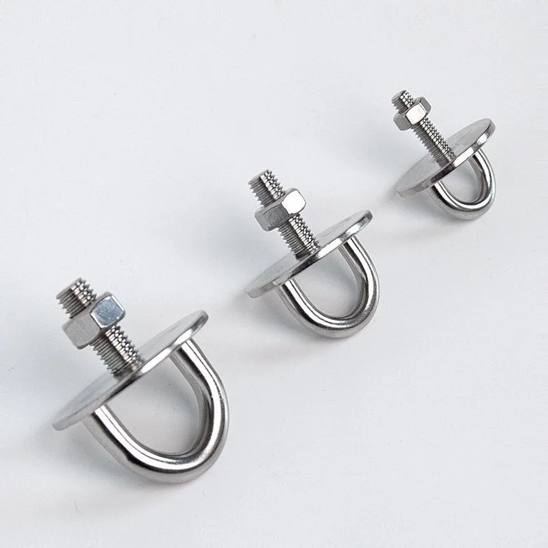 304 Stainless Steel M6 M8 M10 M12 M14 Hook Round Base with Screw Nut Deck Door Latch U‑Shaped Ceiling Mounted Lifting Hook