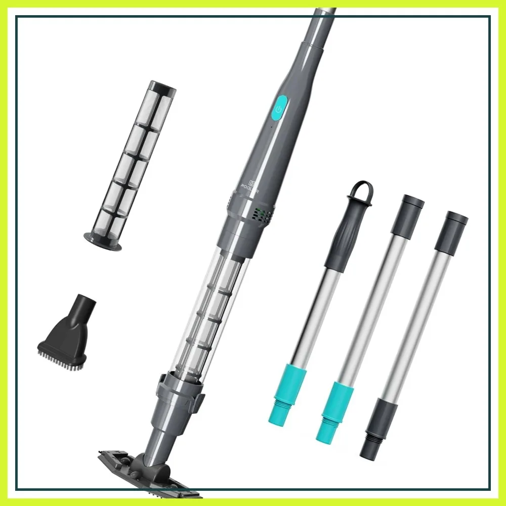 

Cordless Handheld Spa Pool Vacuum - 90 Mins Run, 12 GPH Suction, 2 Brush Heads, Black