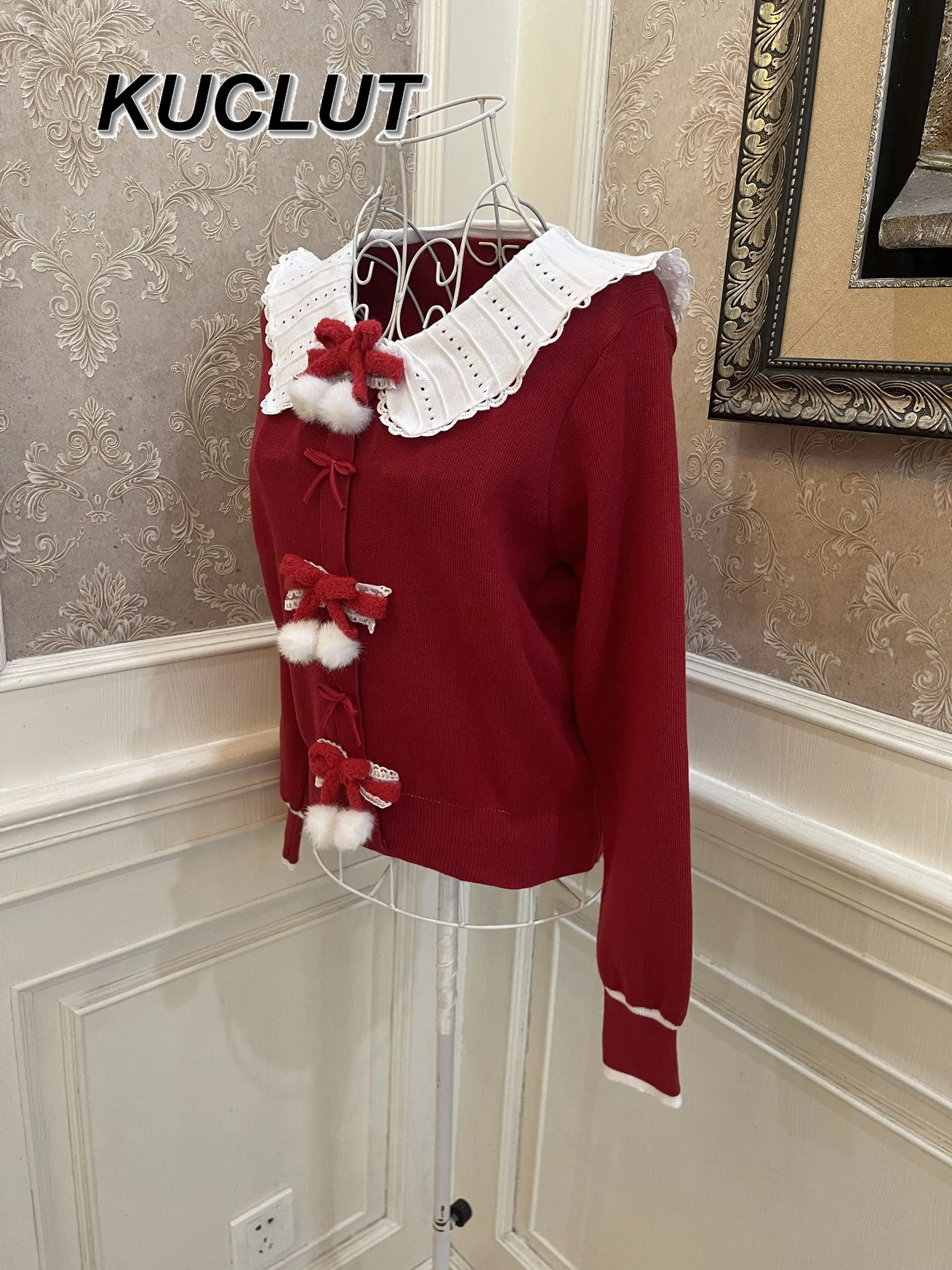 

Girl's Doll Collar Bowknot Sweet and Cute Knitted Sweaters Loose Waist Slimming Knit Top Spring Autumn Women's Sweater Cardigan