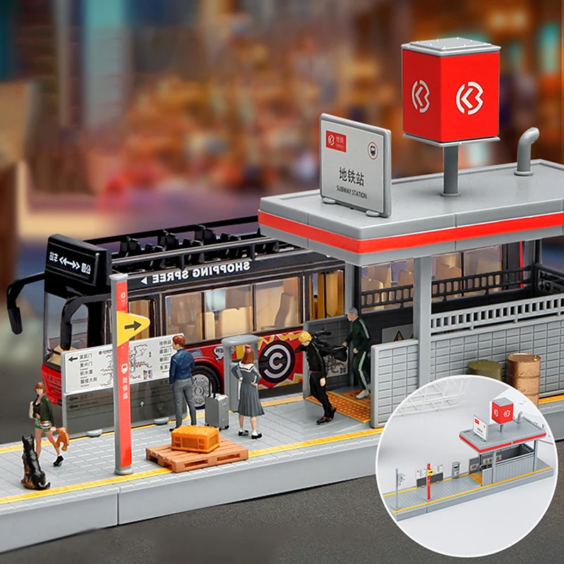 โมเดลสถานีรถไฟฟ้าใต้ดินขนาด 1:64 ชุดประกอบฉากสถาปัตยกรรม DIY แบบถอดประกอบได้ สำหรับตกแต่งฉากจำลองบนโต๊ะทราย