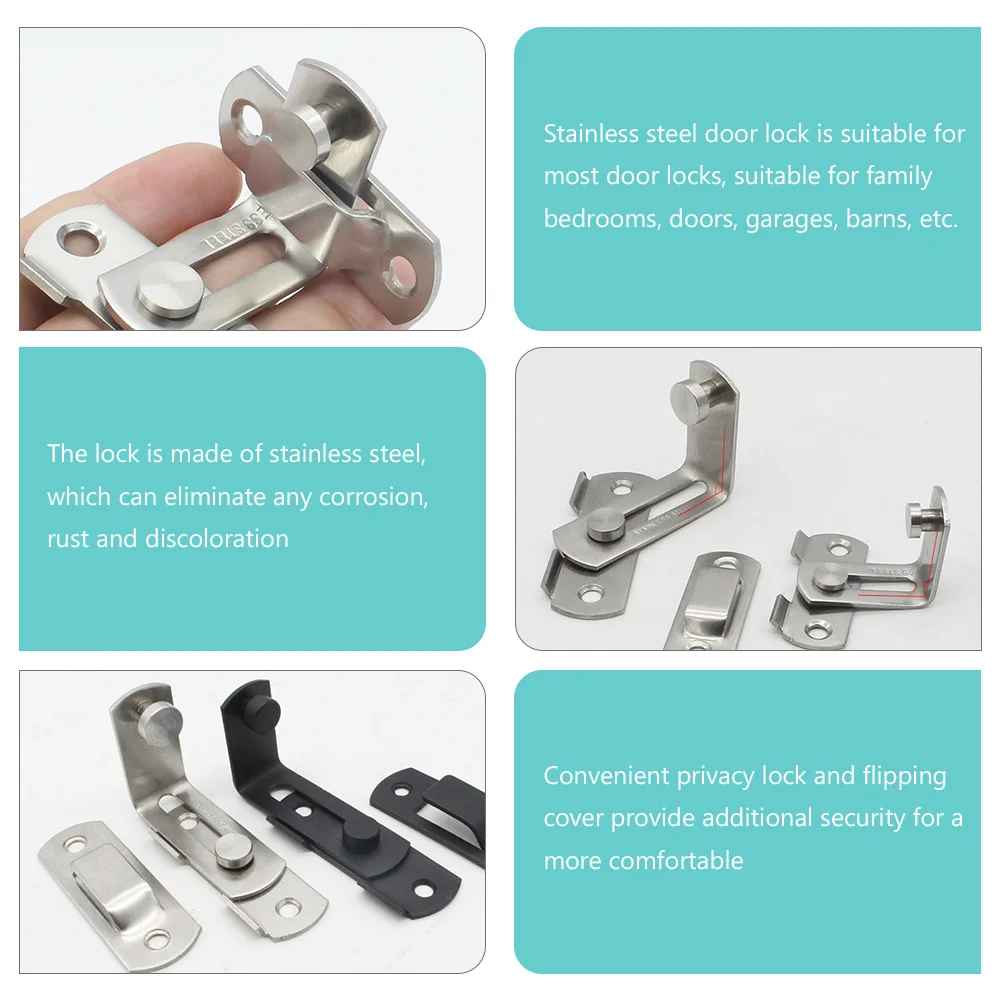 

2Pcs Stainless Steel Door Latch Anti-Theft Safety Lock Rust-Proof Flips Cover Thickened Base Barn Garage Bedroom