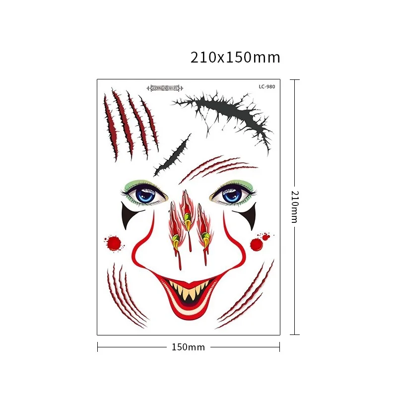 Halloween Party Make Up Temporary Tattoo Sticker Waterproof Women Men Face Tatto 3D Spider Scars Disposable tatouage temporaire