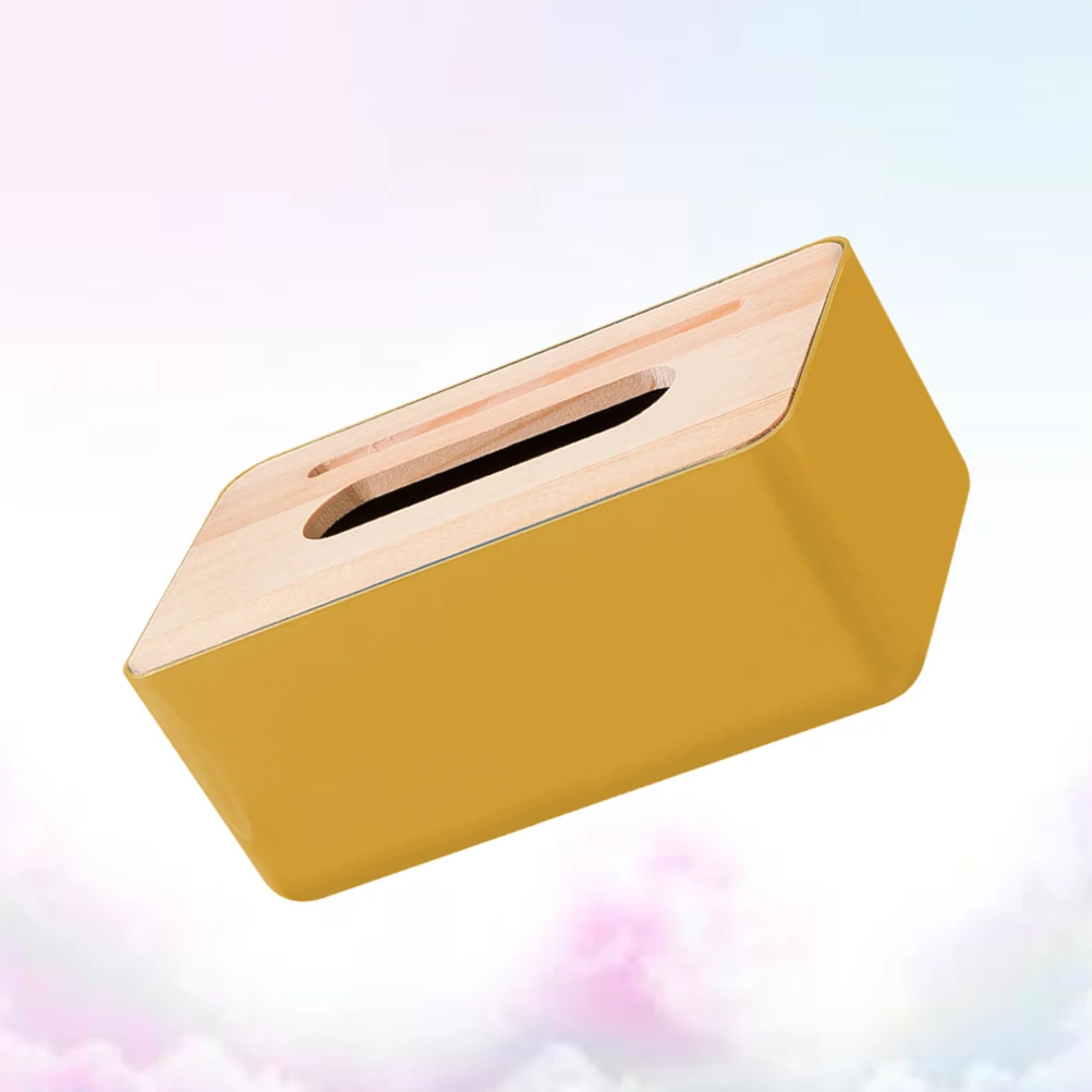 

1pc Yellow Paper Box Tissue Holder Napkin Towel Storage Container Square Rack Wear-Resistant Mobile Phone Slot Simple Stylish