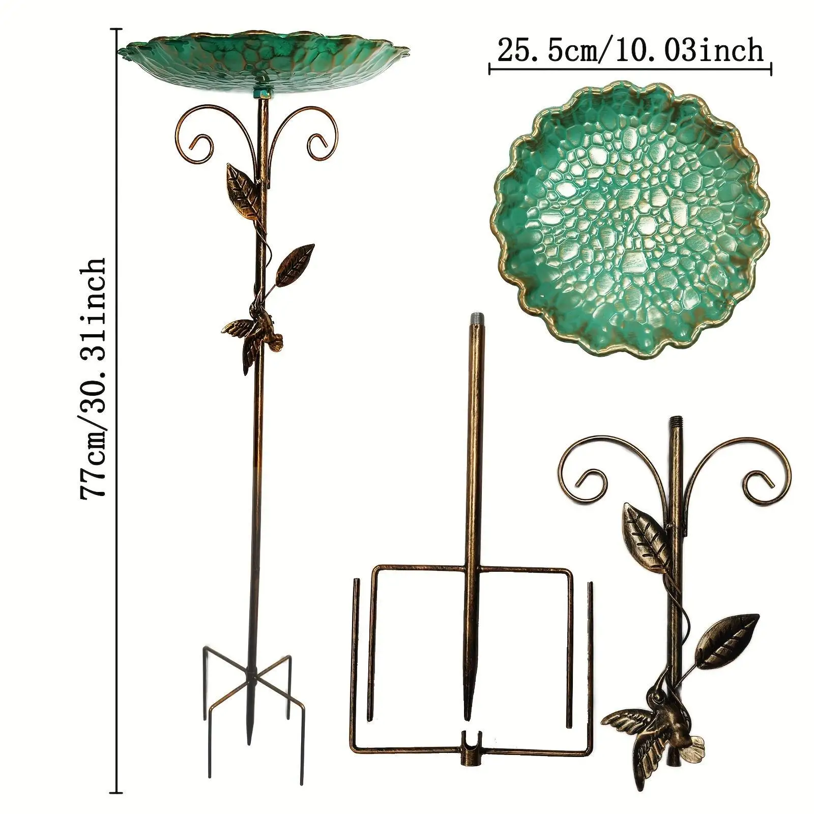 Bird Bath for Outdoor Rustic Iron Decorative Ornament Metal Bird Bath Bowl with 5 Prongs Base Stake Birdbath for Courtyard Decor