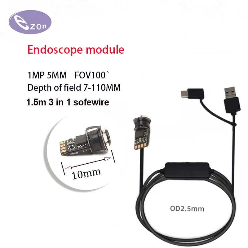 

1MP USB 5 мм ультракороткий FOV100 옥endoscope модуль камеры 1,5 м 3-в-1 мягкий провод промышленный трубопровод датчик для автоматического ремонта EZ-EN50S-RT