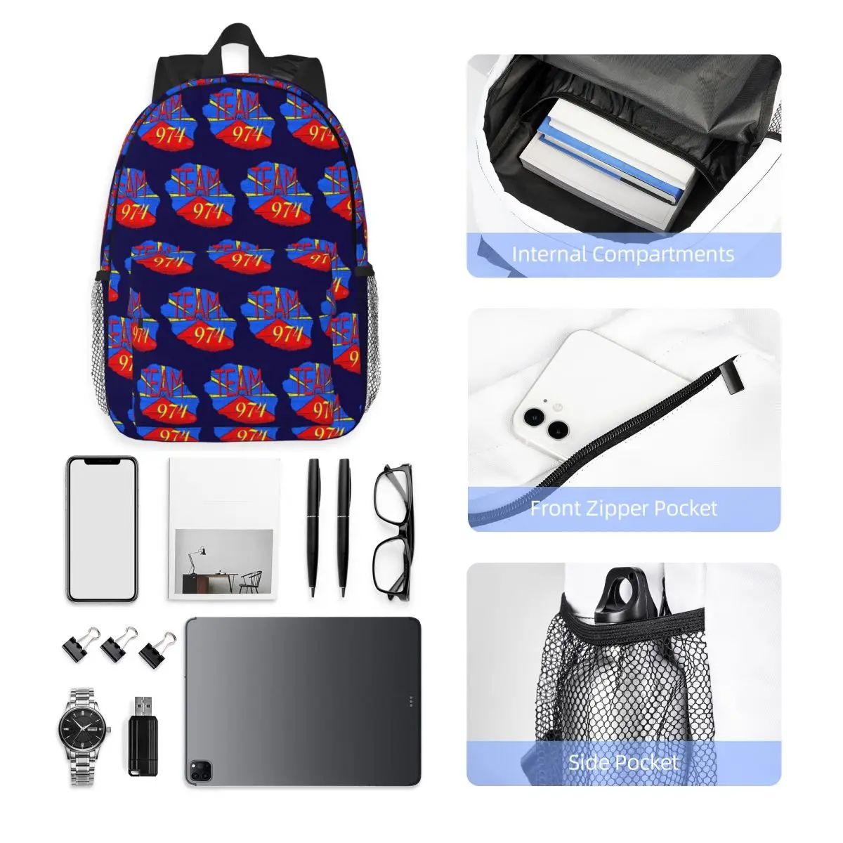 974 Reunion Island Logo Backpack Student Boys Girls BookBag Men Women School Bag Computer Shoulder Bags