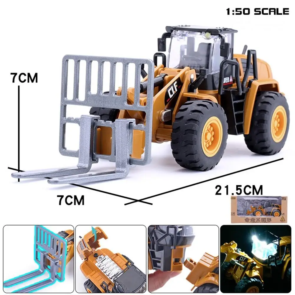 1:50/1:40 Kids Alloy Engineering Car Model With Sound Light Excavator Bulldozer Forklift Toys For Boys Gifts