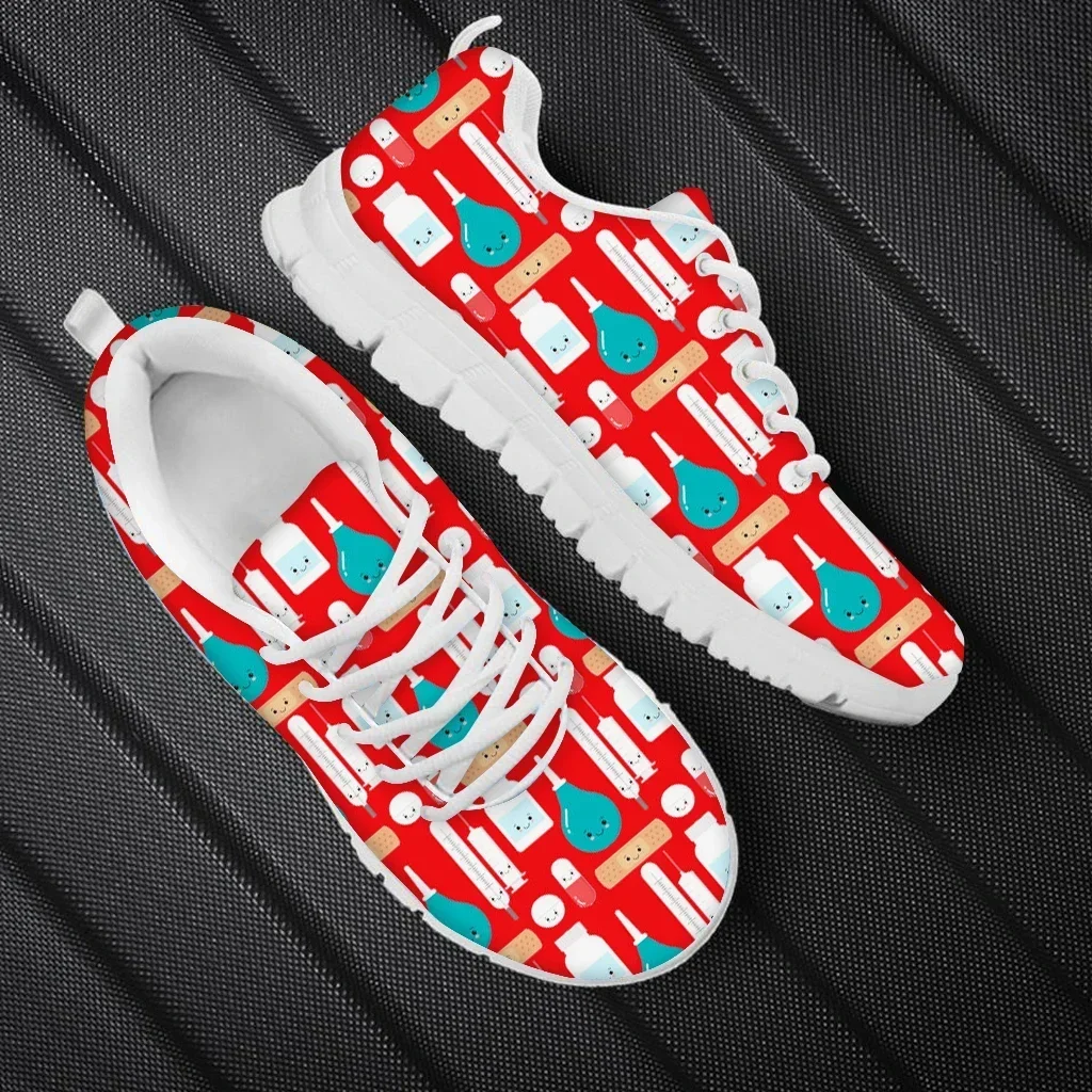 Summer Ladies Lace Up Sport Jogging Running Shoes For Women Sneakers Nurse Walk Casual Shoes Doctor Print Red Womens Flats