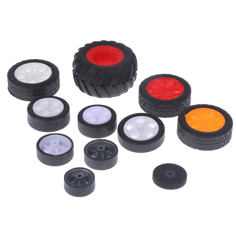 10Pcs Toy Wheel Rubber Rim Tires DIY Mini Technology 4WD Colorful Tires Hole Dia 2mm 2.5mm 3mm for RC Model Cars Toycars Part