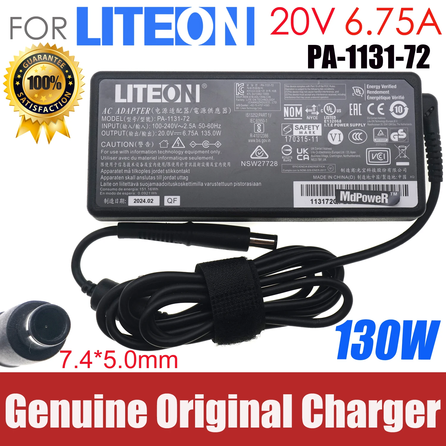 

PA-1131-72 PA-1131-76 Original AC Adapter LITEON 20V 6.75A 135W Charger 7.4x5.0mm Laptop Power Supply