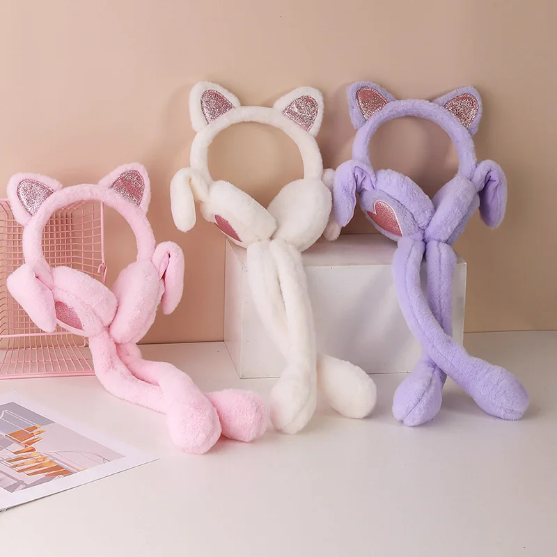 Can Move Peach Heart Ears, Cute Airbag Earmuffs for Women in Winter, Warm Ear Tips for Students, Antifreeze Ear Warmers