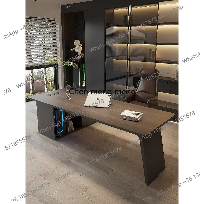 01A Italian minimalist light luxury solid wood desk, high-end living room with side cabinets, boss office computer desk