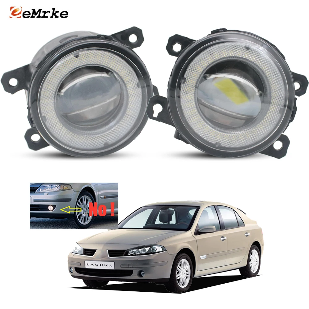 2X For Renault Laguna II Phase II BG0/1 KG0/1 2006 2007 2008 LED Fog Lights Glass Lens Angel Eye DRL Halo Daytime Running Lamp