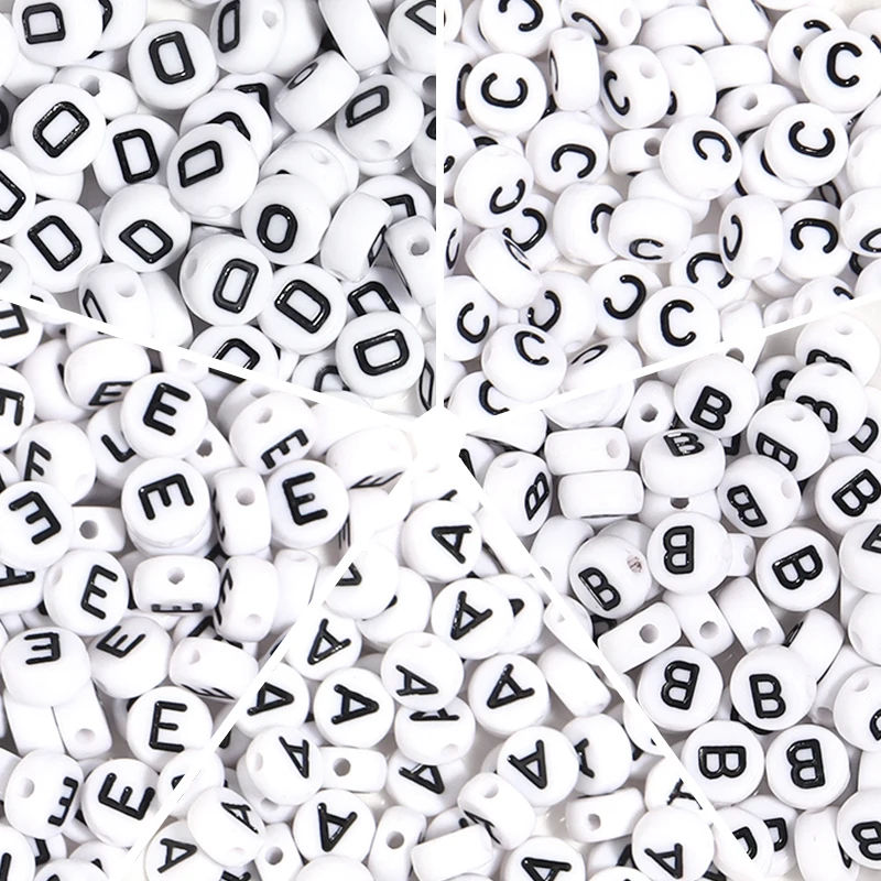 100pcs/Lot Oblate Acrylic Letter Beads Single Alphabet White Round Spacer Bead for Jewelry Making Handmade DIY Bracelet Necklace