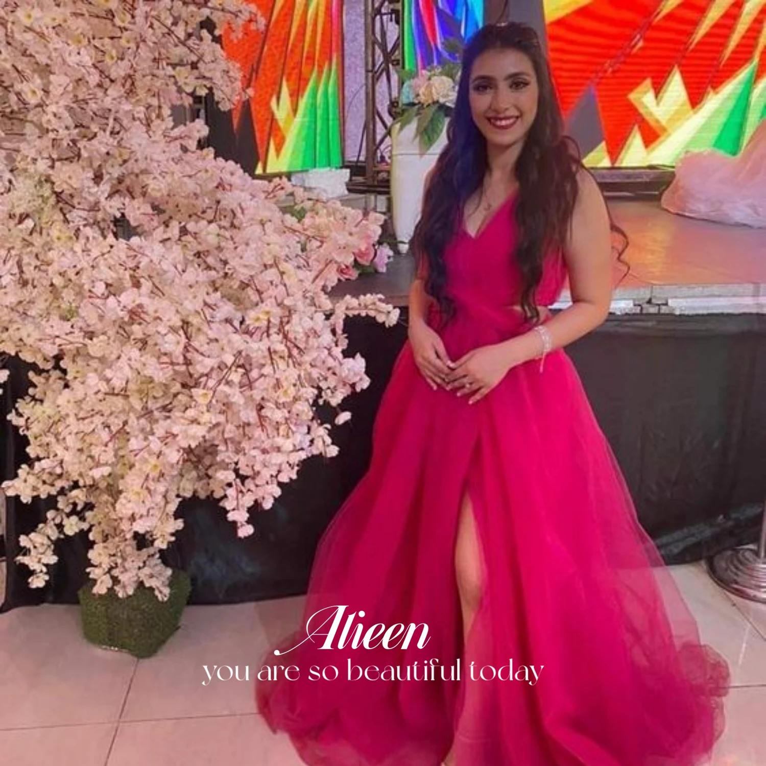 

Aileen Eid Al-fitr Elegant Party Dresses for Women Luxury Evening Dresses 2024 Rose Red V-neck Bridesmaid Ball Gown Female Dress