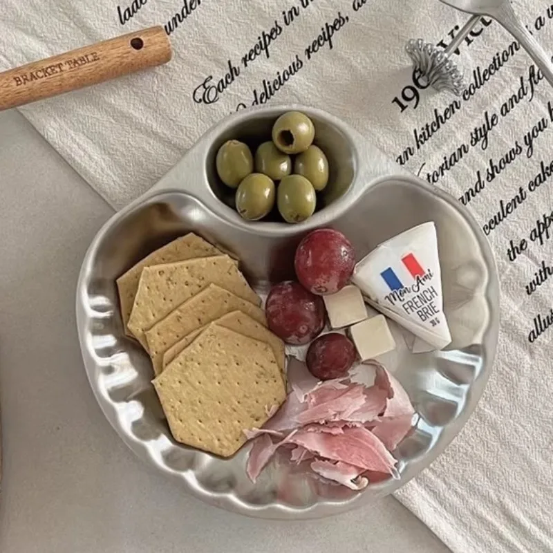 Plato decorativo francés con forma de concha Retro, patatas fritas de acero inoxidable, pollo frito, plato para aperitivos, almacenamiento en el hogar