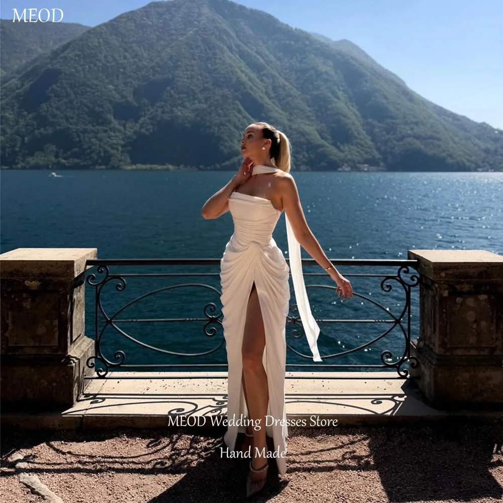

MEOD Chiffon Wedding Dress Bride High Slit Strapless Elegant Vestido De Novia Floor Length Sleeveless Robe De Mariée Customized