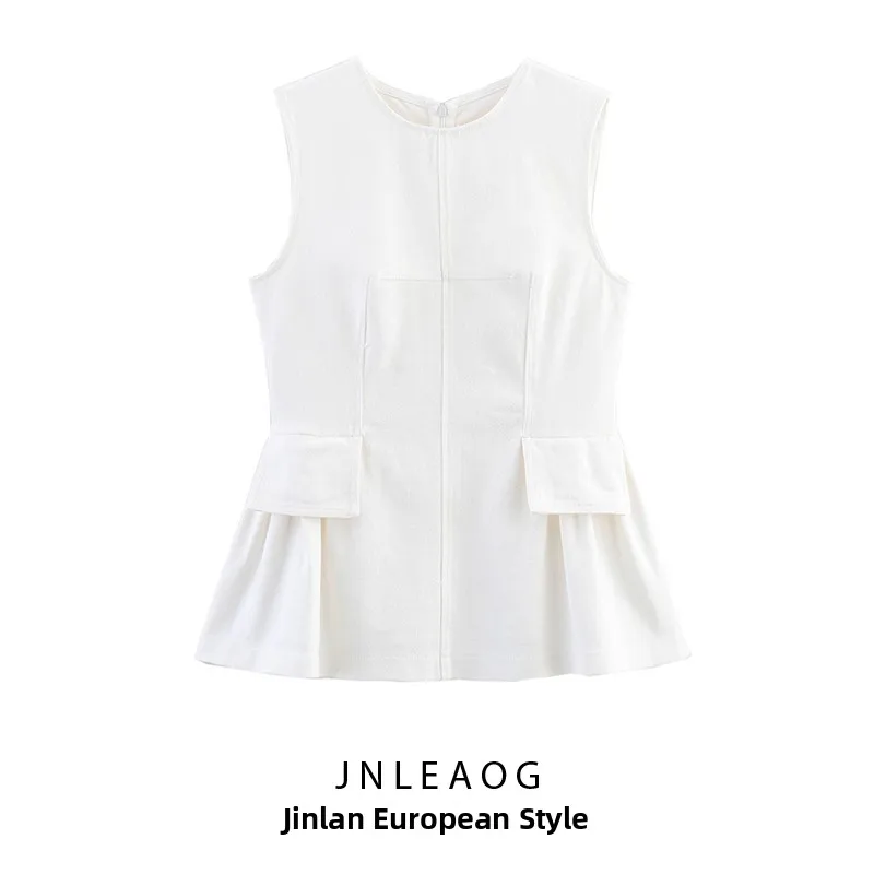 

Faionable Slimming Waist Design Women's Top JNLEAOG Autumn New Sle Commute round Ne Polyester Fiber No Button Fastening