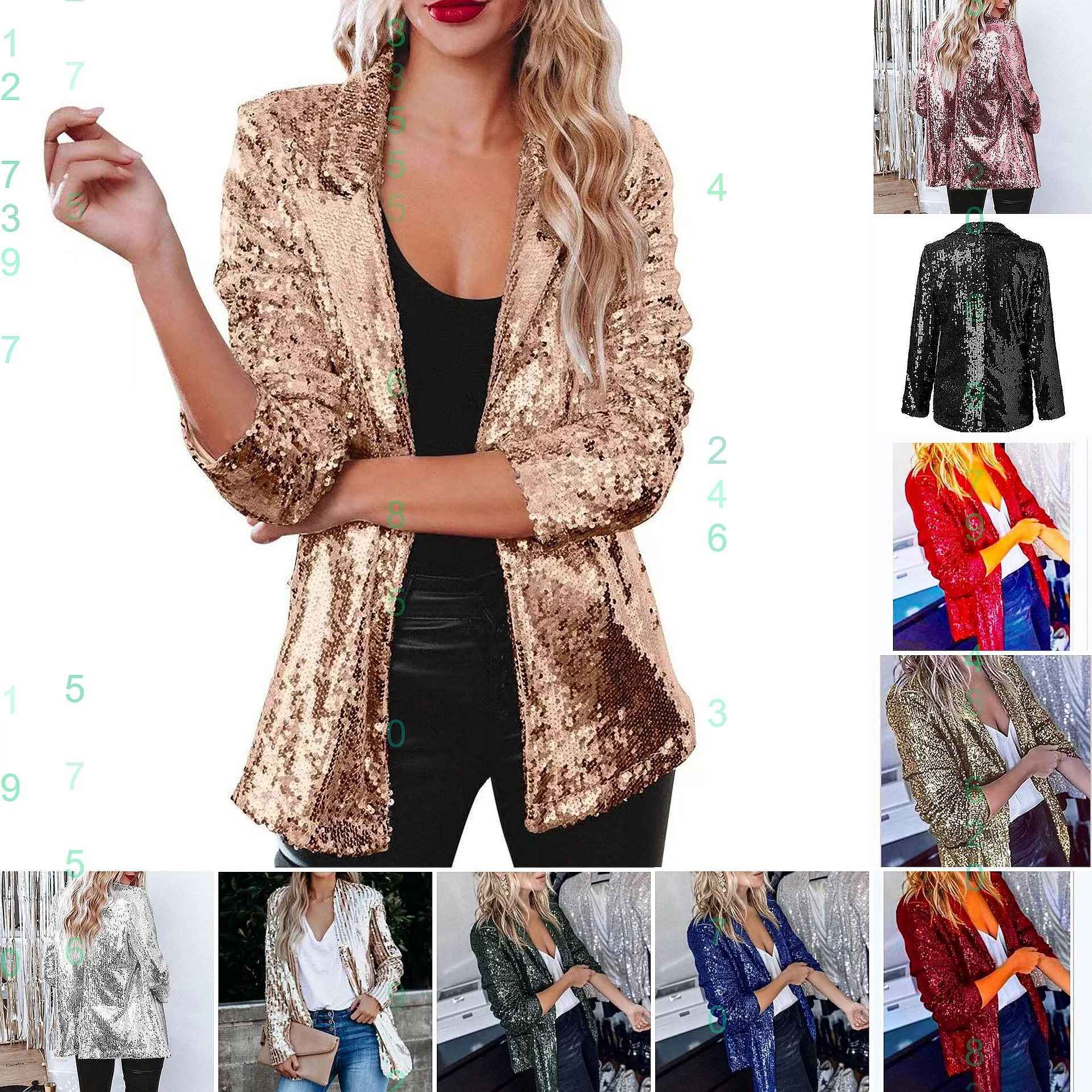 Sparkly Sequin Blazer Long Sleeve Tops Blouses Casual Shirts Spring Summer Matching Set Evening Dress