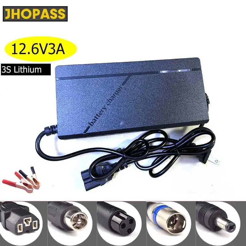 Output 12.6V3A For 12V3A 3s Lithium Battery Charger with clamps clips Li-ion battery pack e-bike high quality Plug EU/US/UK/AU