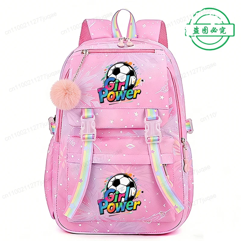 

New Fashion Students School Backpack Bags Trendy Women Laptop Pink School Bags Soccer Girl Power Design Girl Teens Book Bag